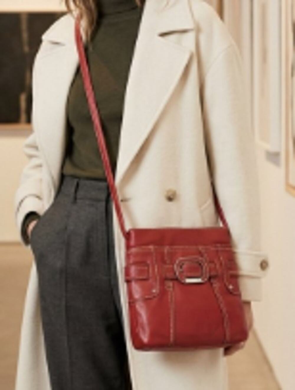 Tignanello Red Leather Crossbody Bag w/ Buckle Detail